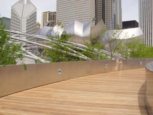 Looking at Pritzker Pavilion from the BP Bridge