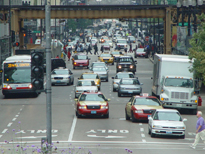 Cars going east towards the Park