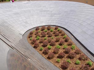 Shot of Gehry Bridge with curving Garden